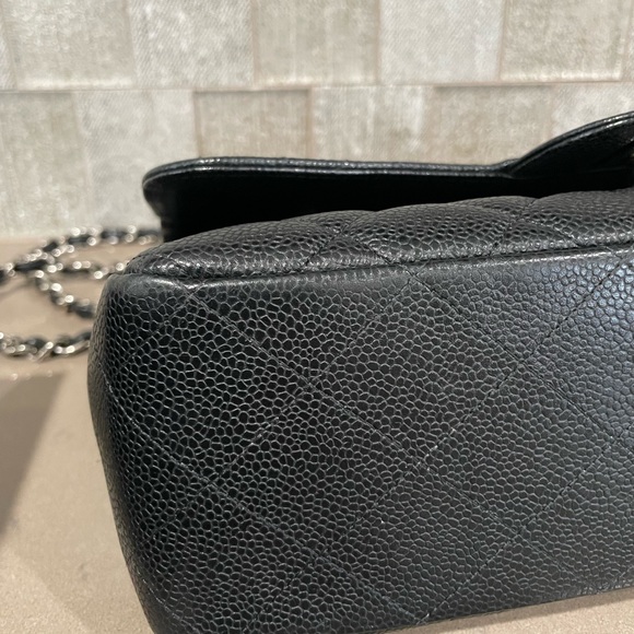 SOLD CHANEL Classic Black Quilted Caviar Silver Chain Jumbo Large Flap Bag - Picture 5 of 13